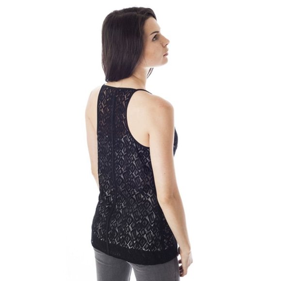 NANETTE LEPORE Festival Top LACE Made in NYC Racerback BLACK Tank 4 $198 - Picture 2 of 3